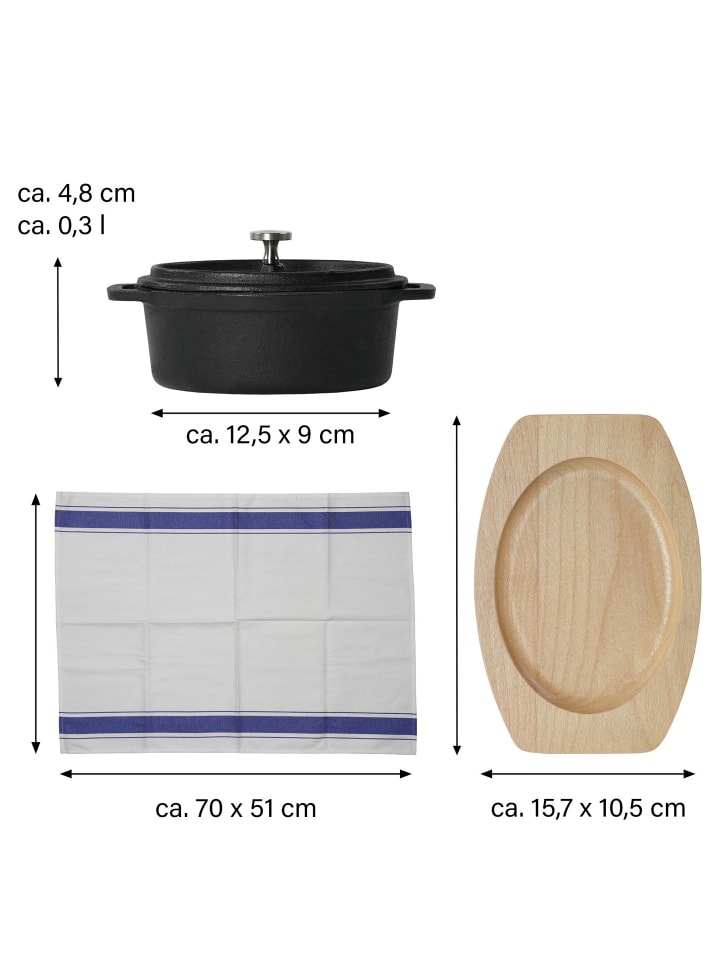 Stoneline Mini Cocotte Oval 12x8,5 cm Gusseisen, Kleiner Emaille Topf in Schwarz günstig kaufen onesize