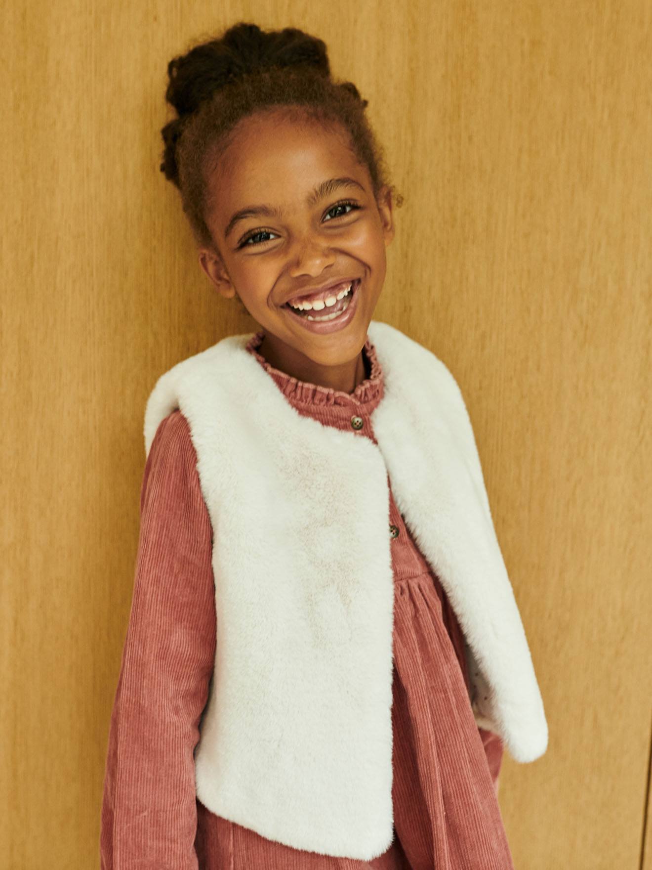 Veste sans manches imitation fourrure fille blanc clair uni