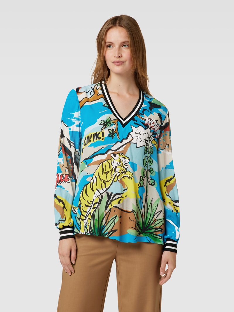Bluse mit Allover-Motiv-Print in petrol