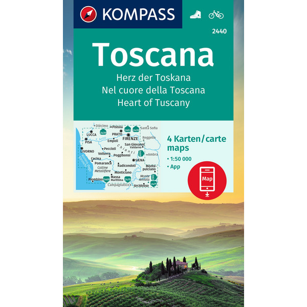 KOMPASS WANDERKARTE 2440 TOSCANA, HERZ DER TOSKANA