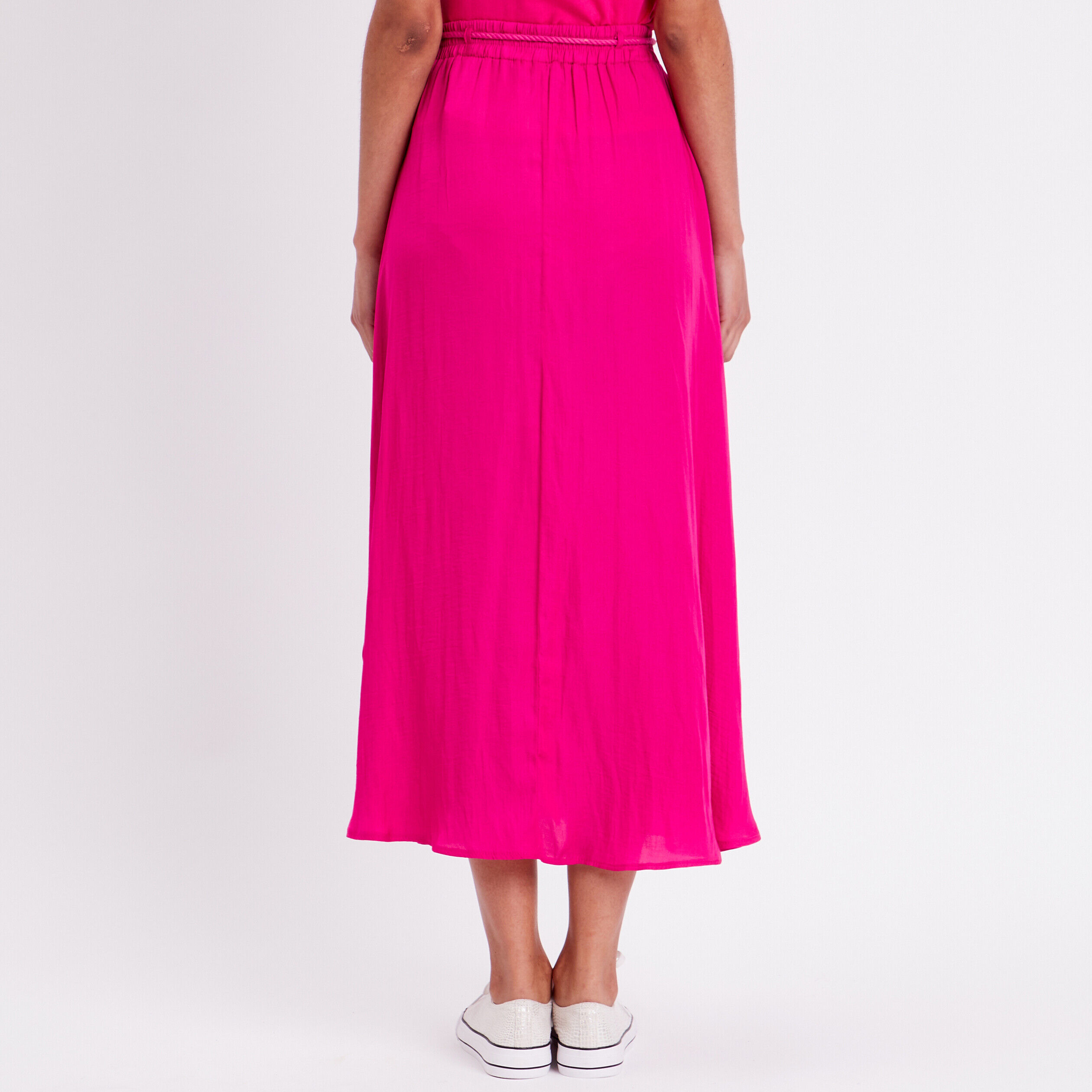 Jupe longue évasée satin rose fushia femme | Cache Cache