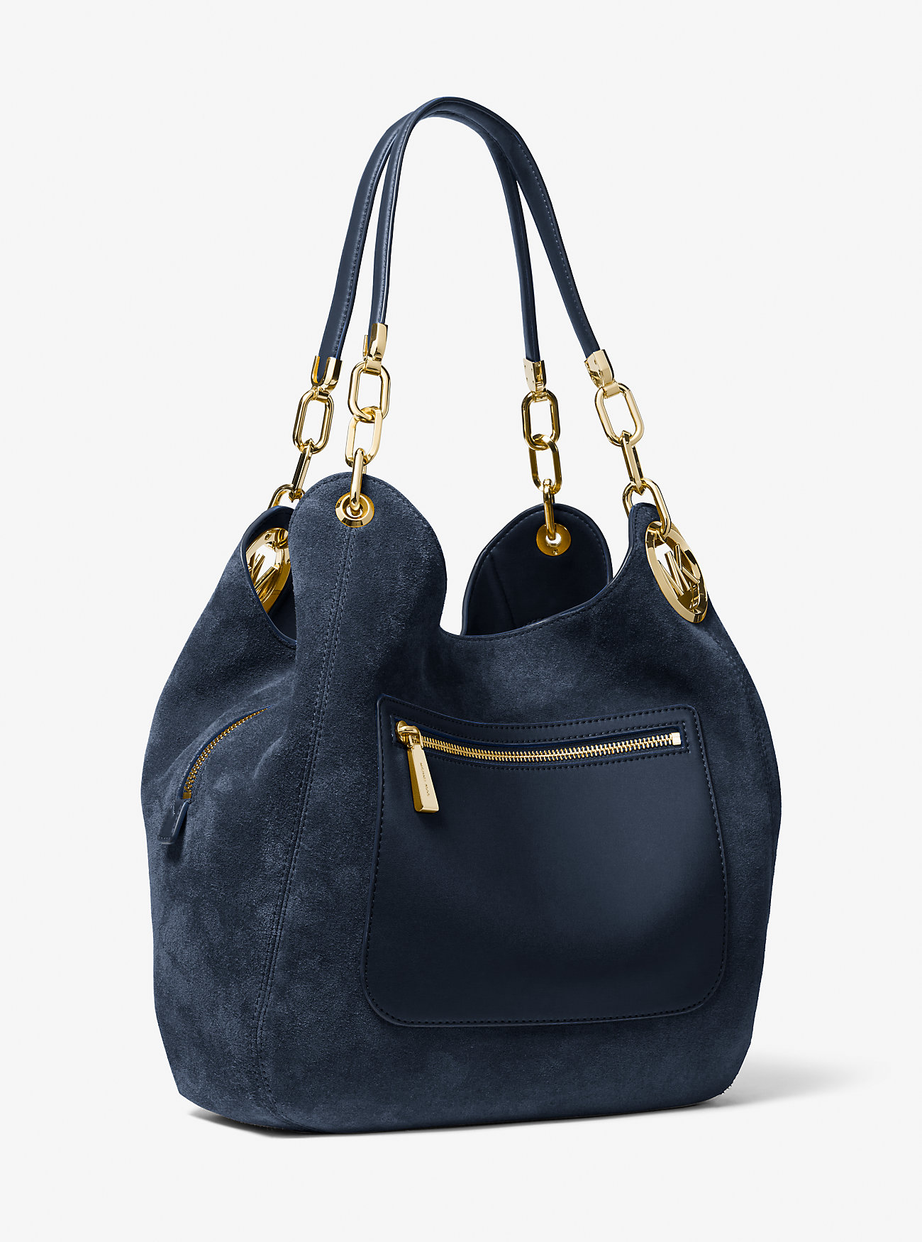Lillie Large Suede Shoulder Bag - NAVY