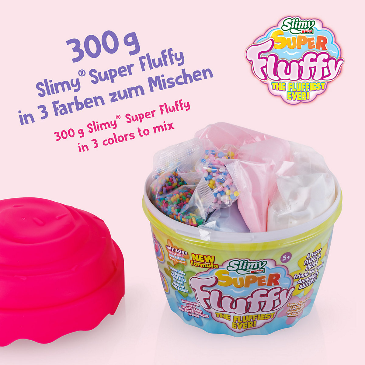 SLIMY® Super Fluffy 300g Spielmasse im Cup Cake-Becher - der flaumigste Original Slimy Slime, lustig duftende Schleim Knete für Kinder
