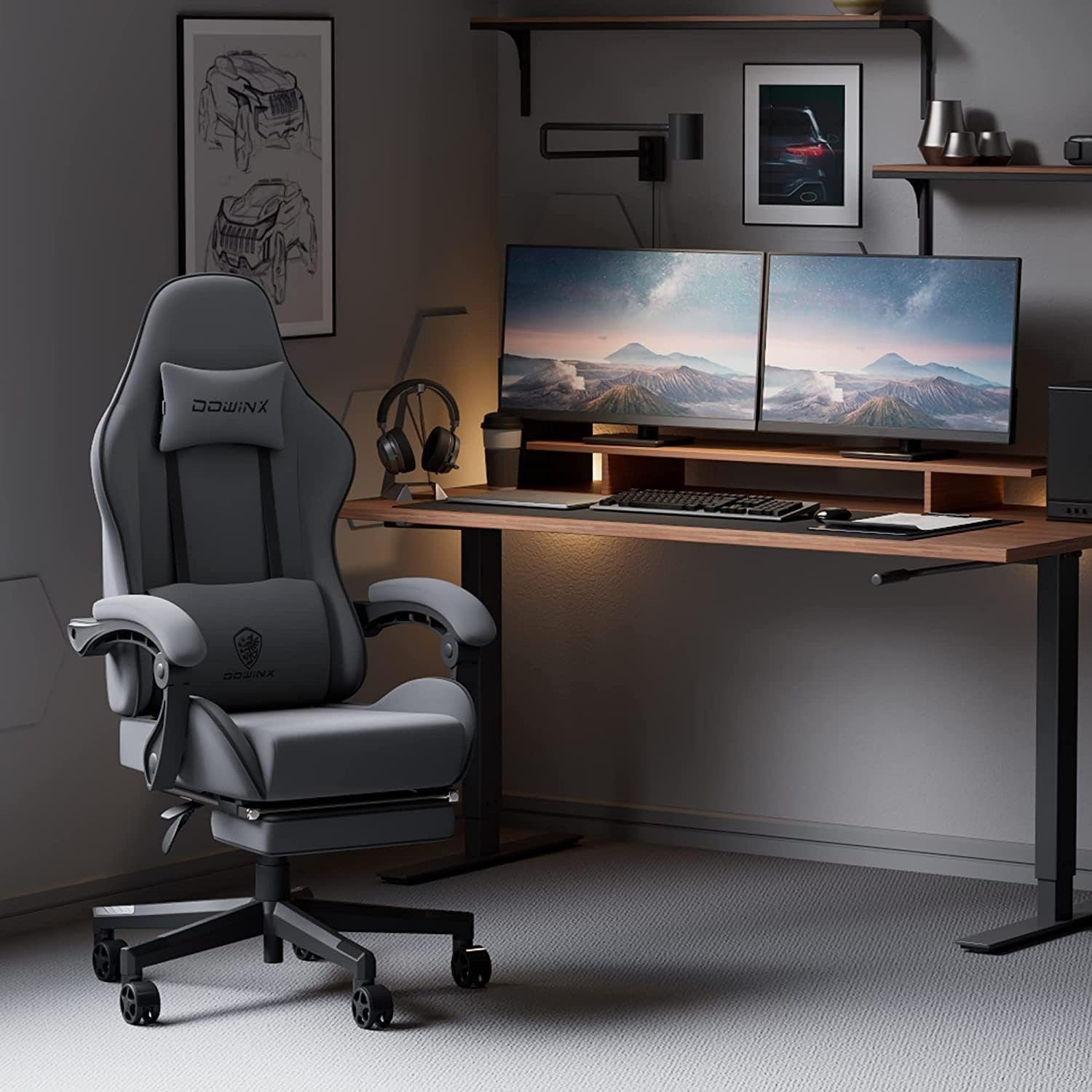 Dowinx Gaming-Stuhl Gaming Stuhl Bürostuhl Ergonomisch, Lendenkissen verstellbar (150 kg Belastbar, Zockerstuhl, Zocker, Sessel Gaming, 1 St), Pc Sessel, Computerstuhl, Computer Stuhl, Zockersessel