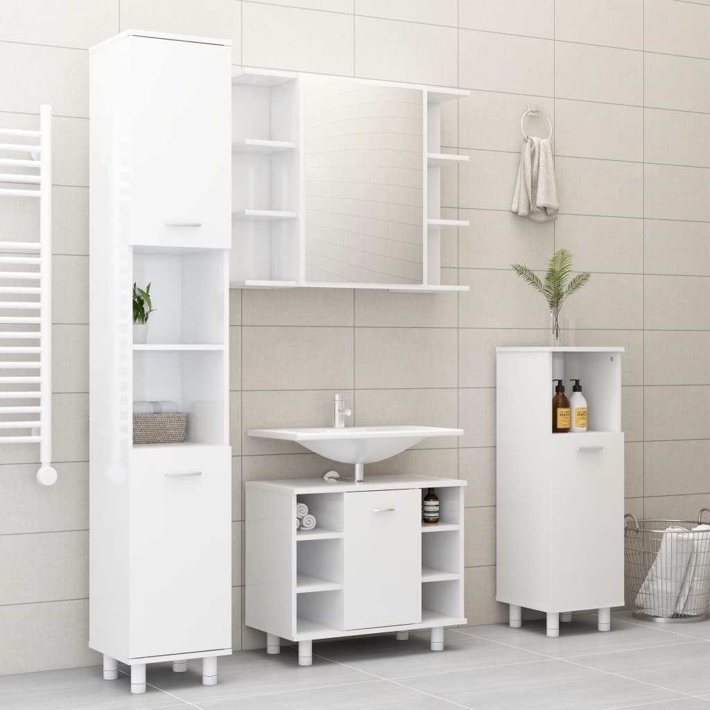 vidaXL Badezimmerspiegelschrank Bad-Spiegelschrank Hochglanz-Weiß 80x20,5x64 cm Holzwerkstoff (1-St)