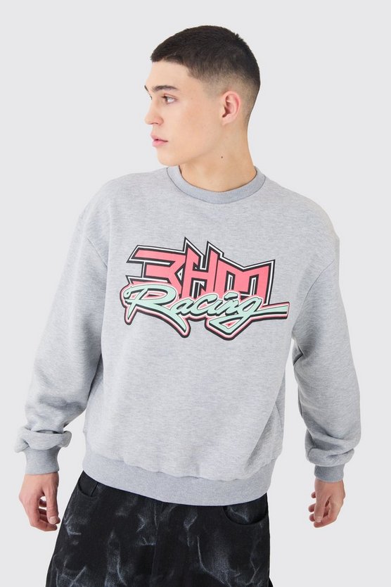 Kastiges Oversize Sweatshirt mit Moto Racing Print