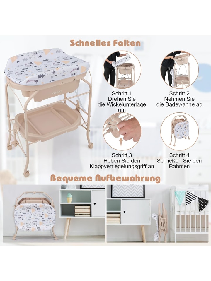 COSTWAY Wickeltisch mit Badewanne in Beige günstig kaufen 100 cm