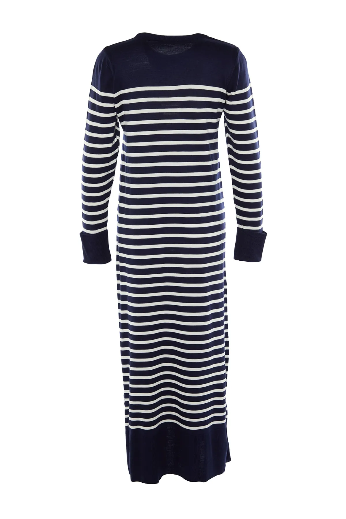 Trendyol Modest  Marineblaues gestreiftes Strickkleid mit Rundhalsausschnitt TCTAW23EB00012