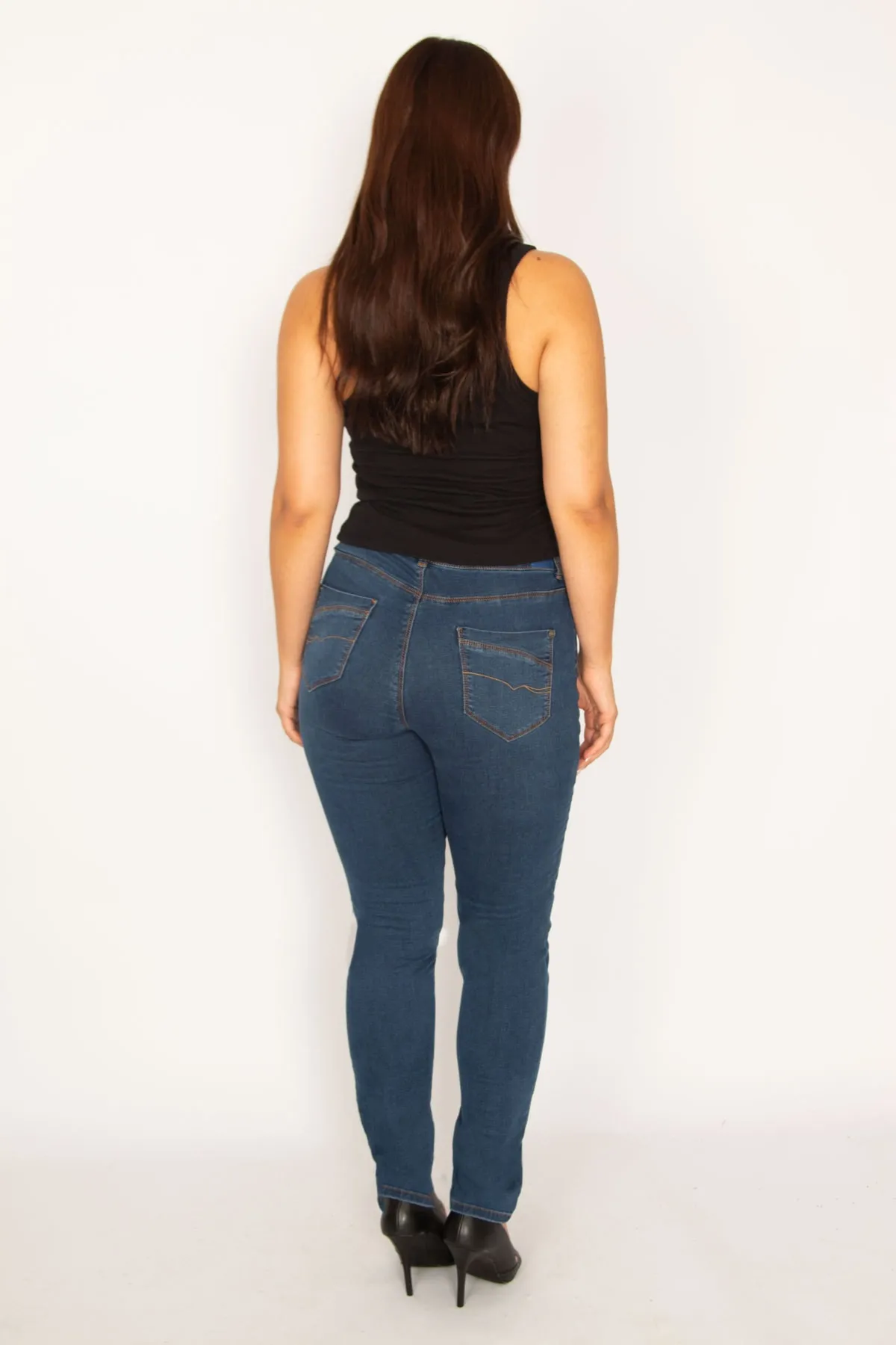 Şans Tekstil  Marineblaue 5-Pocket-Röhrenjeans für Damen 26a34216