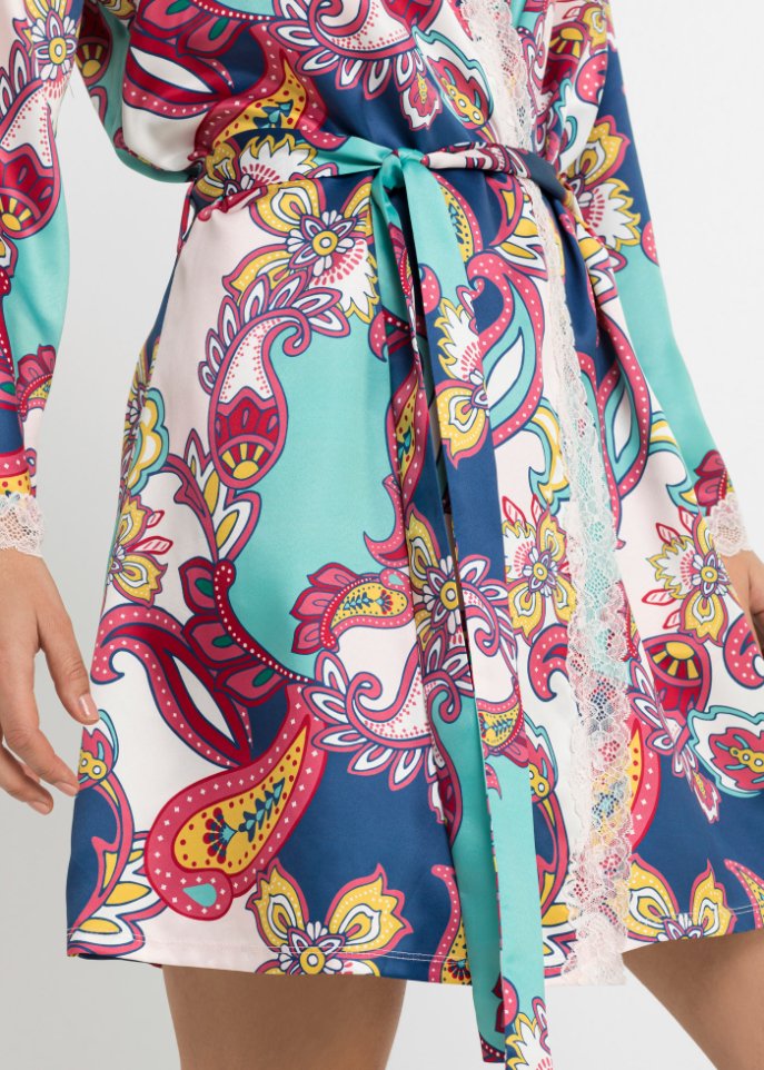 Satin Kimono mit modernem Paisley Print