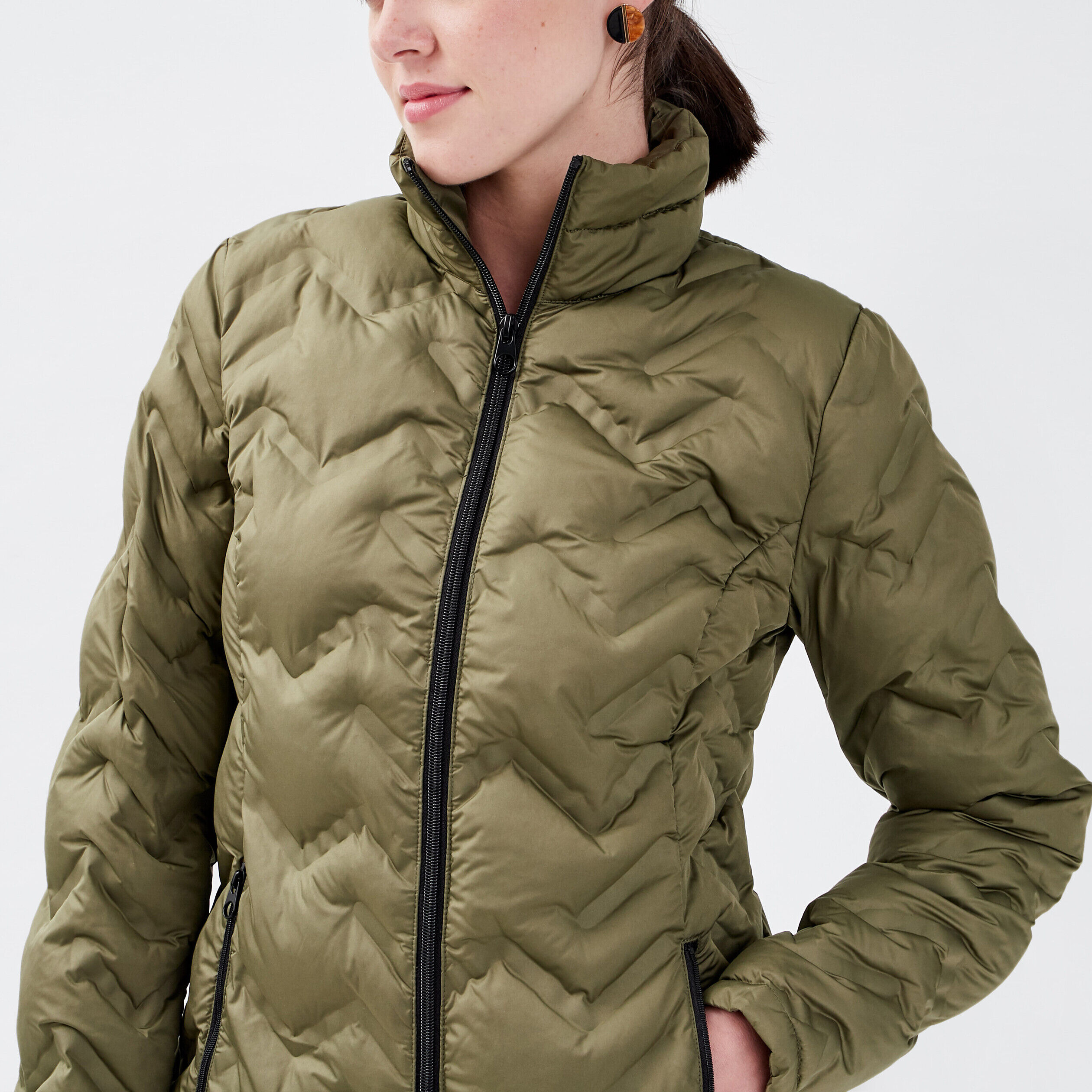 Doudoune droite zippée vert kaki femme | Cache Cache