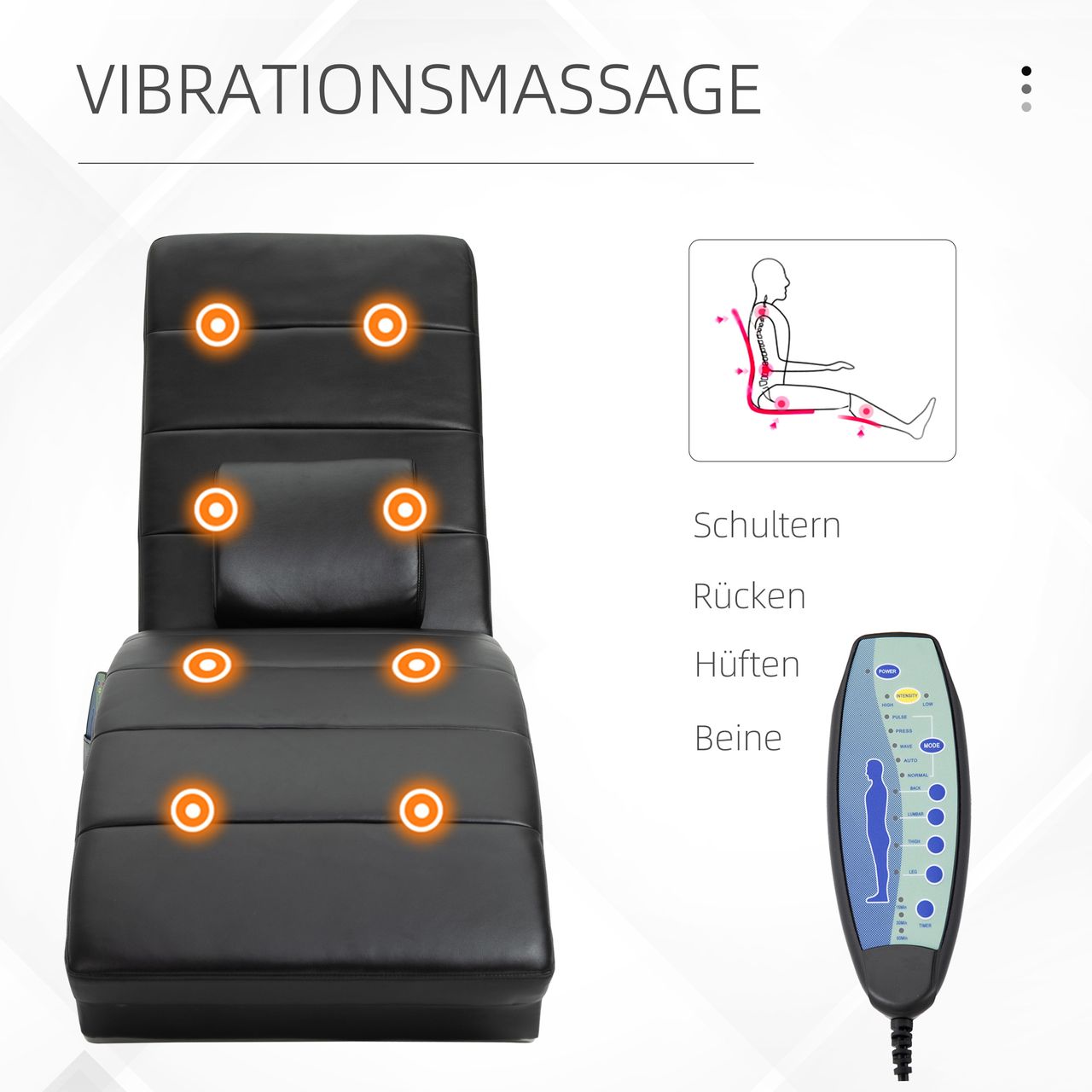HOMCOM Relaxliege mit Massagefunktion Chaiselongue Loungesessel Schwarz