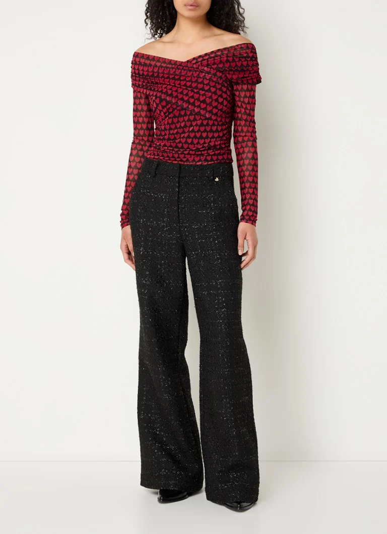 Fabienne Chapot Duzzy off-shoulder mesh top with print