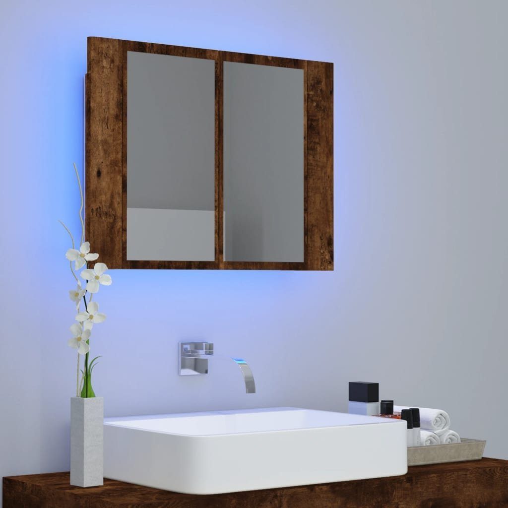 vidaXL Badezimmerspiegelschrank LED-Spiegelschrank Räuchereiche 60x12x45 cm Holzwerkstoff (1-St)