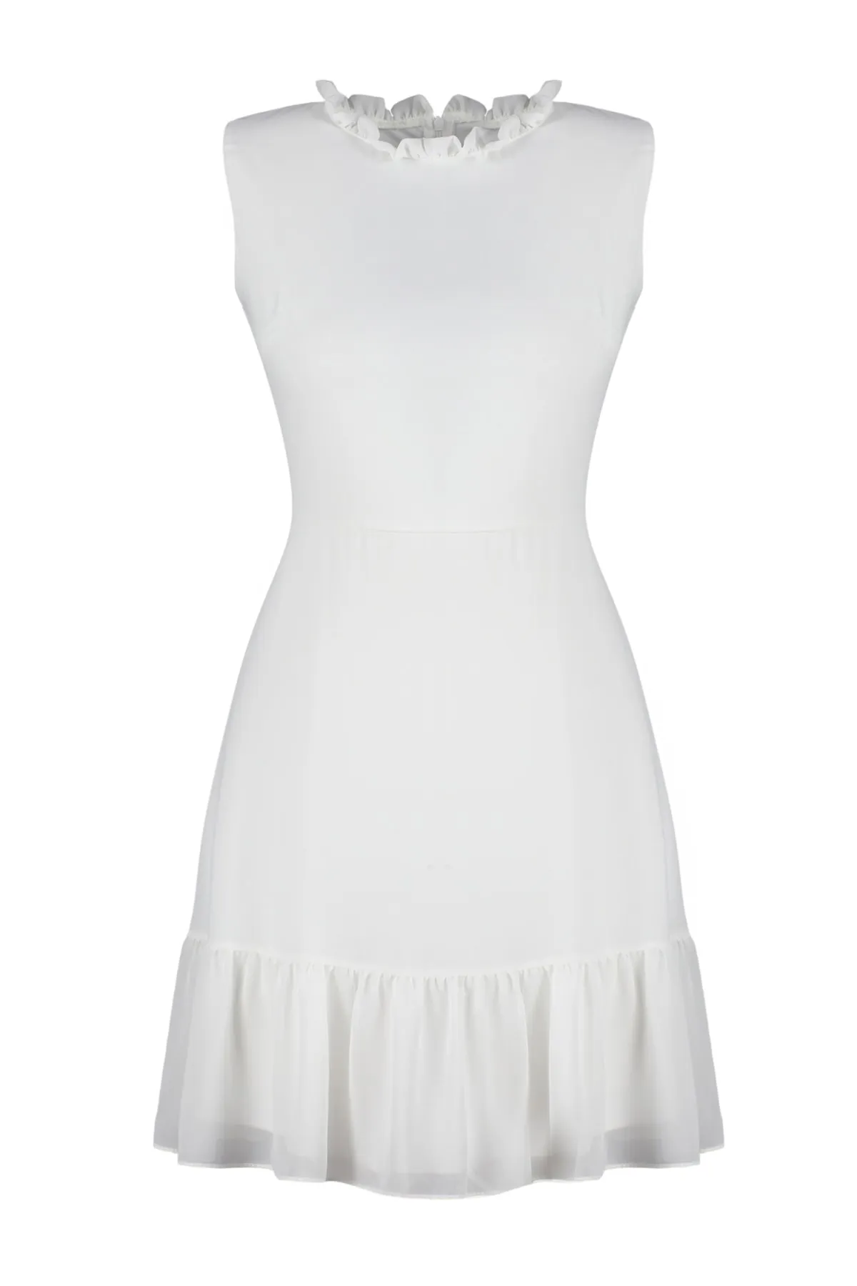 Trendyol Collection  Ecrufarbenes, gewebtes Minikleid mit Rüschen und Chiffonfutter in A-Linie TWOSS20EL0237