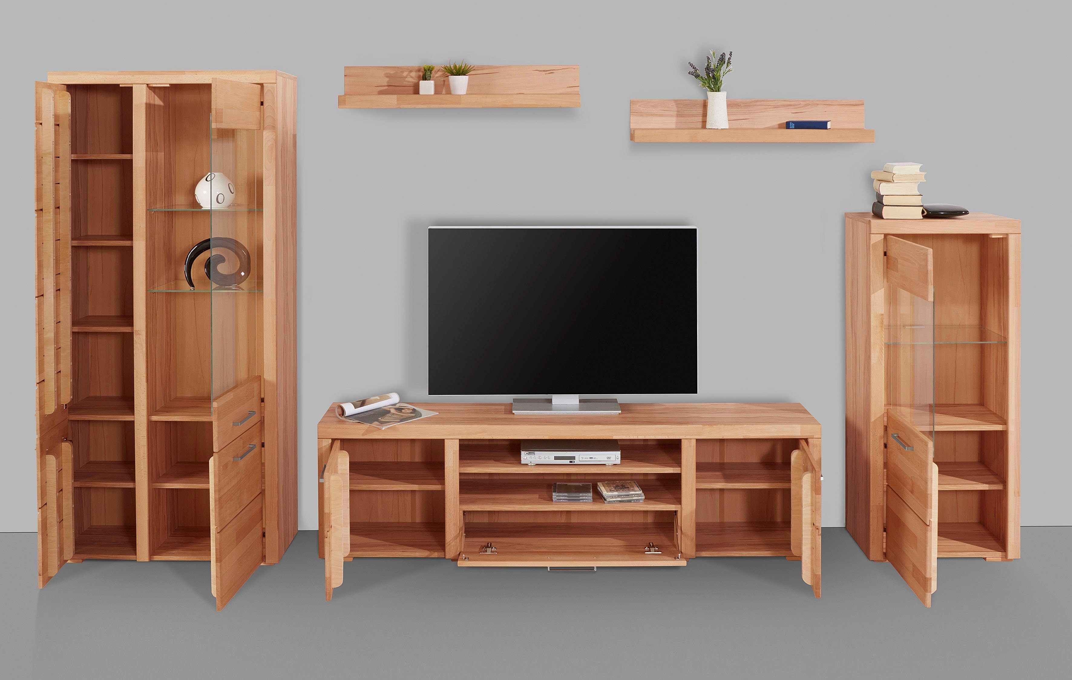 Woltra Wohnwand Falco, (Set, 4-St., 5), Fronten aus Massivholz