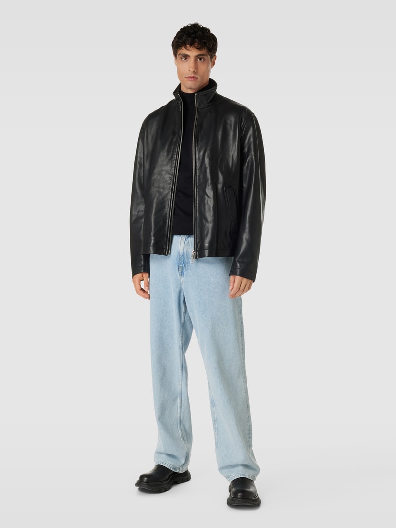 Lederjacke mit Stehkragen in schwarz