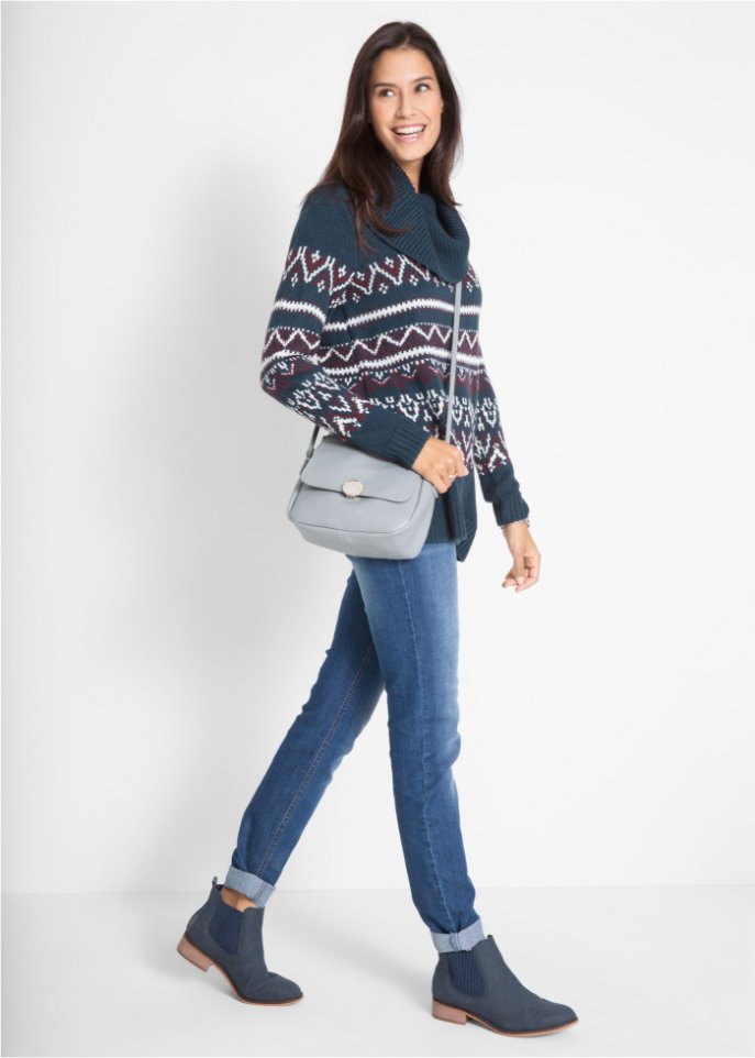 Norweger-Pullover mit weitem Rollkragen, A-Linie