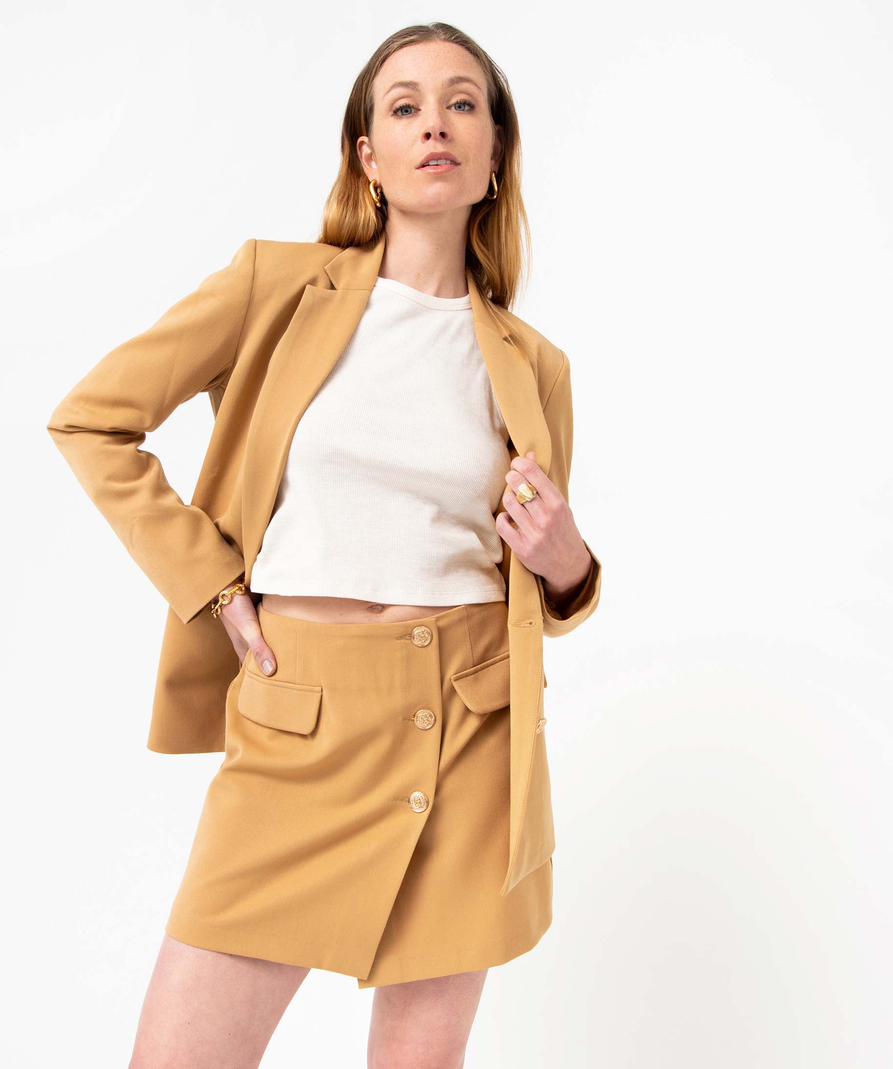 Jupe femme fermée par boutons fantaisie camel | GEMO