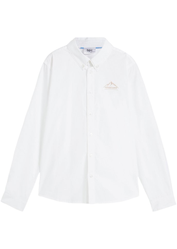 Jungen Langarmhemd mit Stickerei, Slim Fit