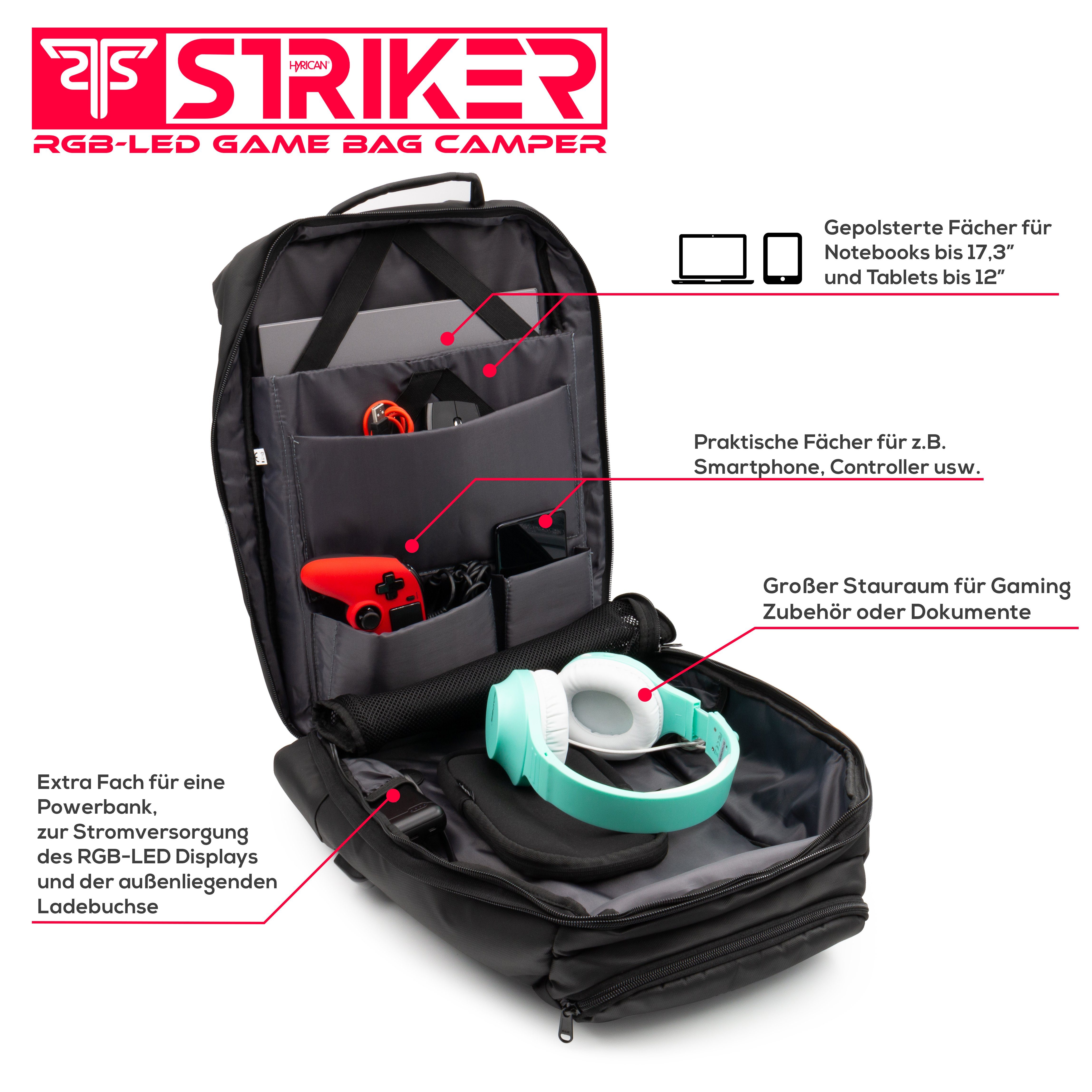 Hyrican Laptoprucksack Striker Game Bag CAMPER LED Laptoprucksack, 17,3'' Notebook, 12
