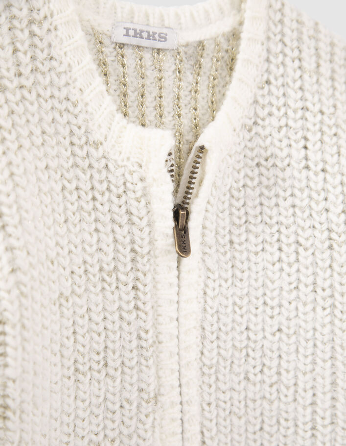 Cardigan écru tricot jacquard lurex doré bébé fille