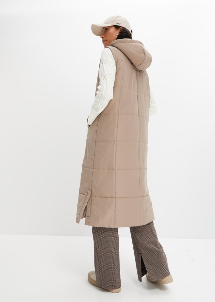 Wattierte Puffer-Weste aus recyceltem Polyester in Maxilänge