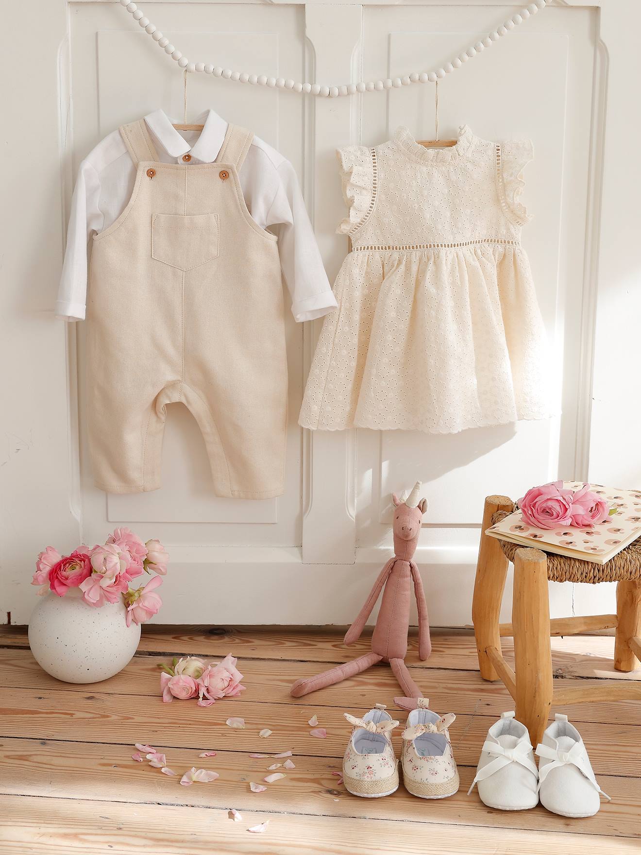 Salopette bébé effet lin beige