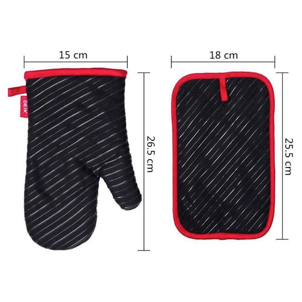 DEIK Topfhandschuhe, (4-tlg., 2x Topflappen und 2x Ofenhandschuhe), hitzebeständig, Polyester-Baumwolle mit Silikonbeschichtung
