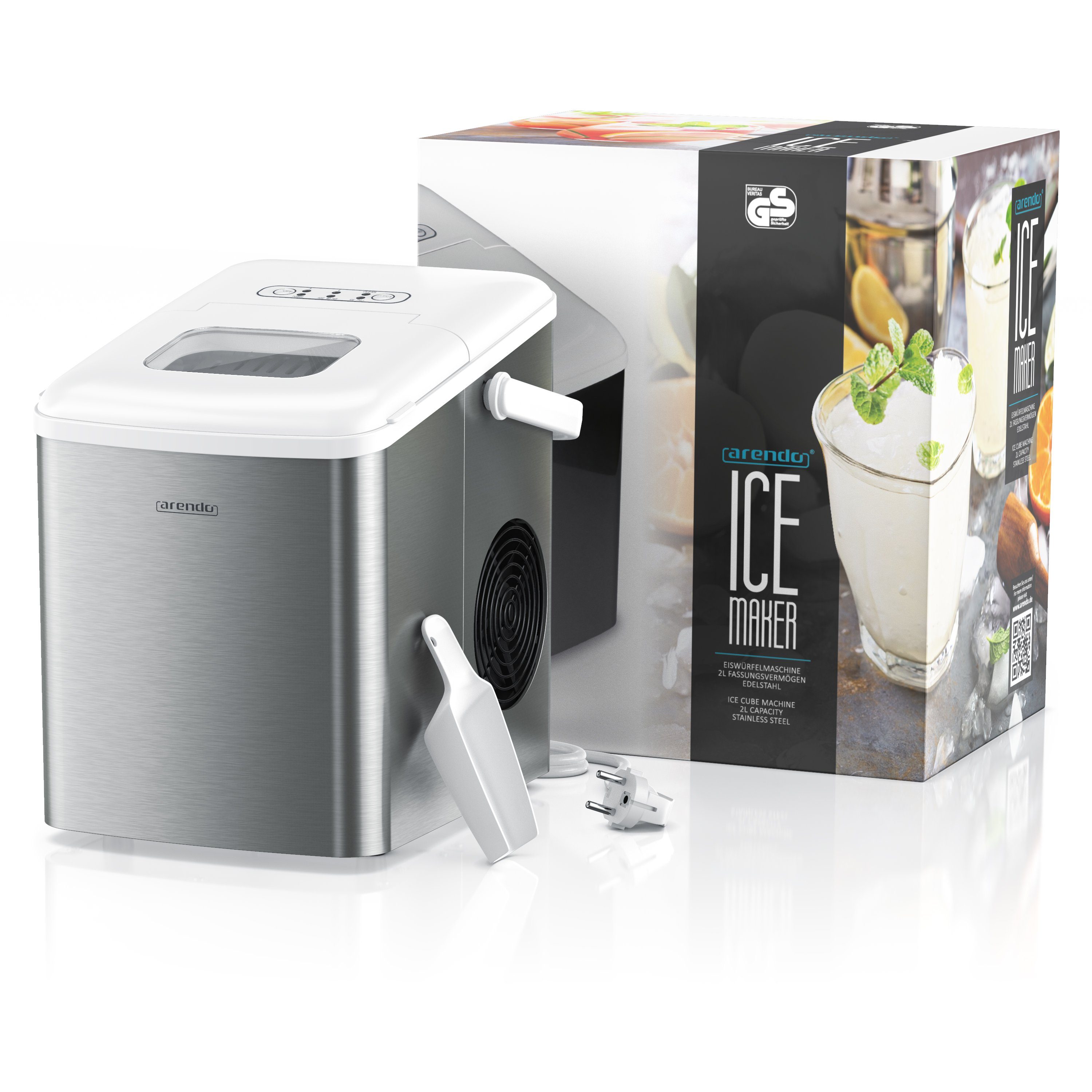 Arendo Eiswürfelmaschine, 120W mit 1,5L Behälter, Eiswürfelbereiter, 9 Eiswürfel in 9 Minuten
