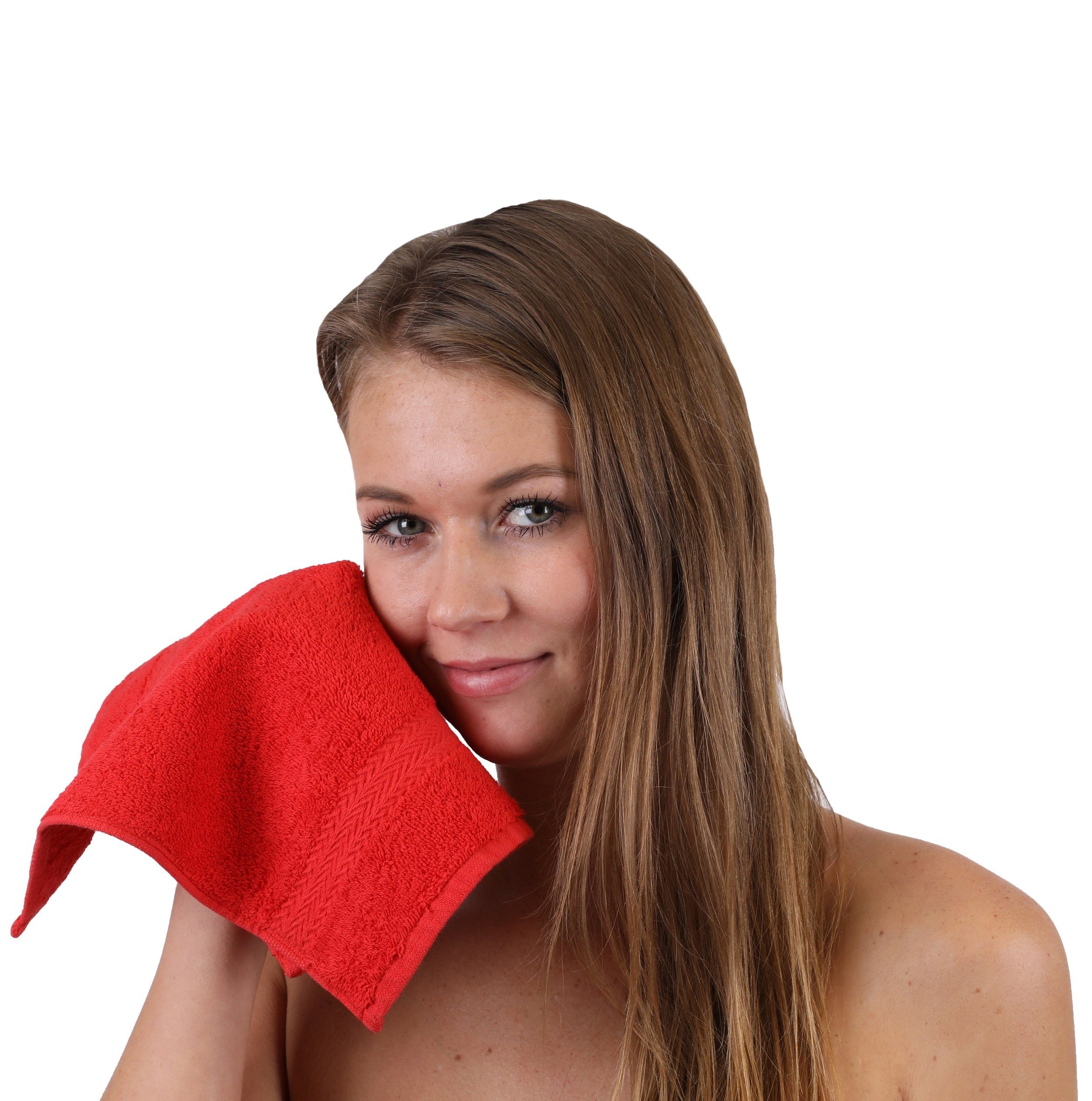 Betz Seiftuch 10 Stück Seiftücher Premium 100% Baumwolle Seiflappen Set 30x30 cm Farbe orange und rot