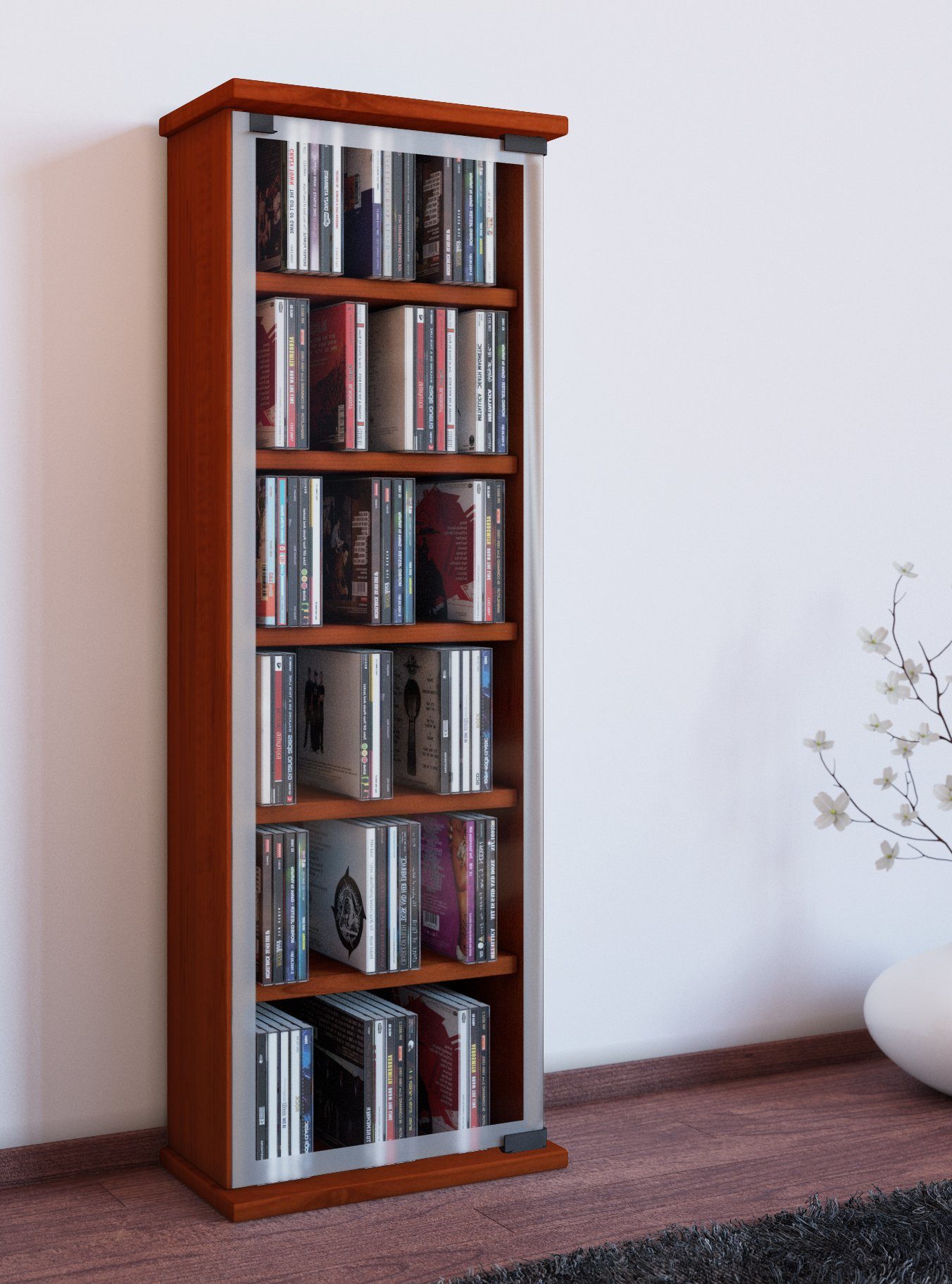 VCM CD-Regal Holz CD DVD Stand Regal Schrank Classic Glastür, 1-tlg.