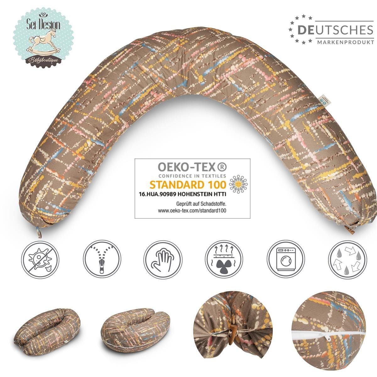 SEI Design Stillkissen Seitenschläferkissen Babynestchen mit EPS Mikroperlen, Schwangerschaftskissen mit Bezug, Bezug 100% Baumwolle