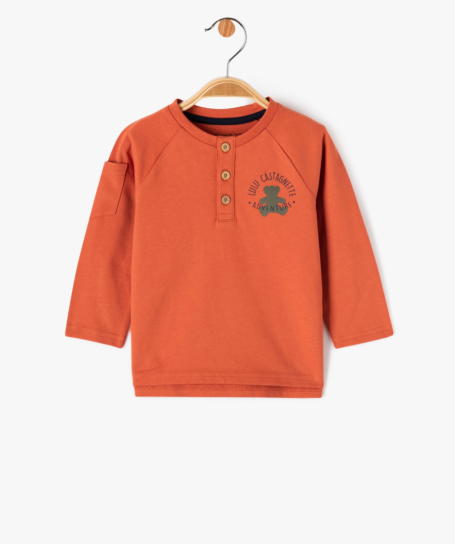 Tee-shirt manches longues col tunisien bébé Garçon - Lulu... orange | GEMO