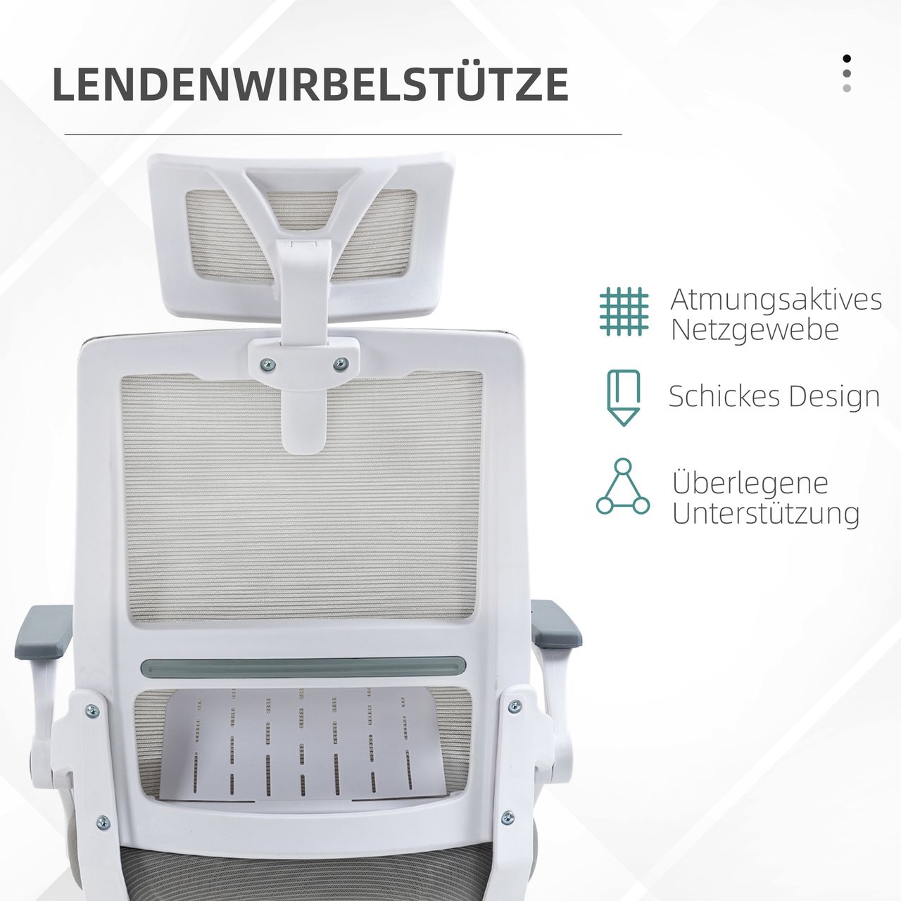 Vinsetto Bürostuhl Ergonomisch, Schreibtischstuhl mit Verstellbar Kopfstütze Mesh, Grau