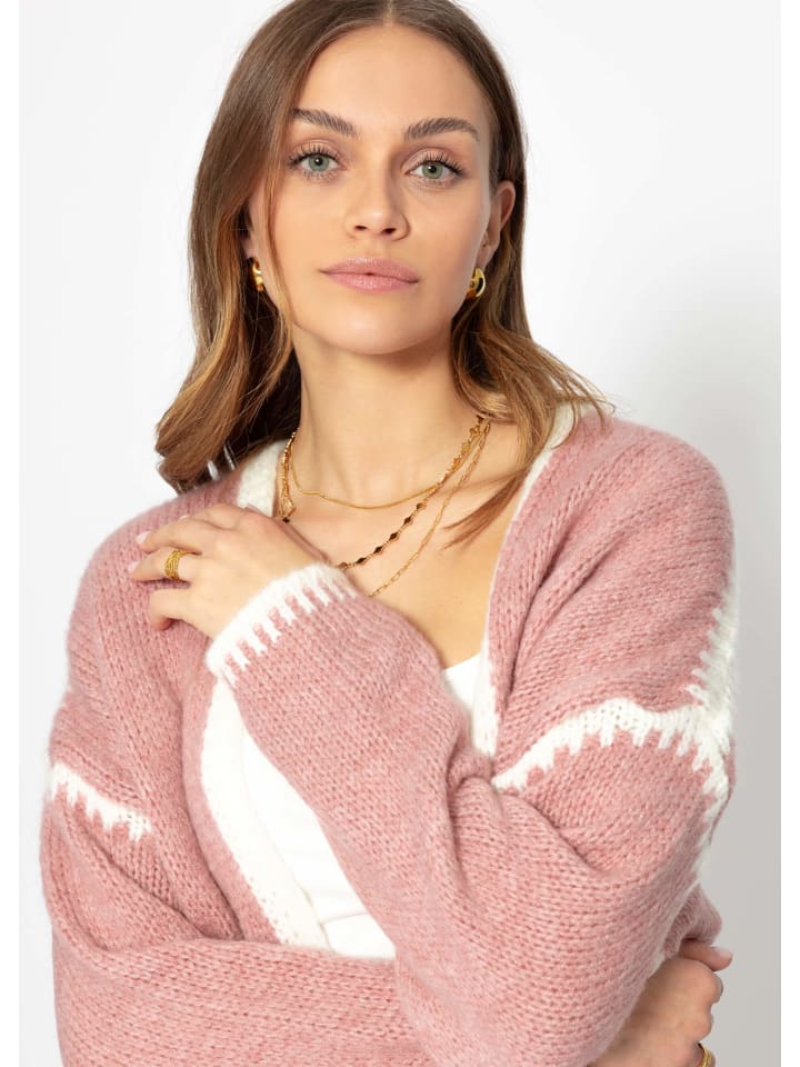 SASSYCLASSY Strickjacke mit kontrastierenden Blenden in Altrosa günstig kaufen