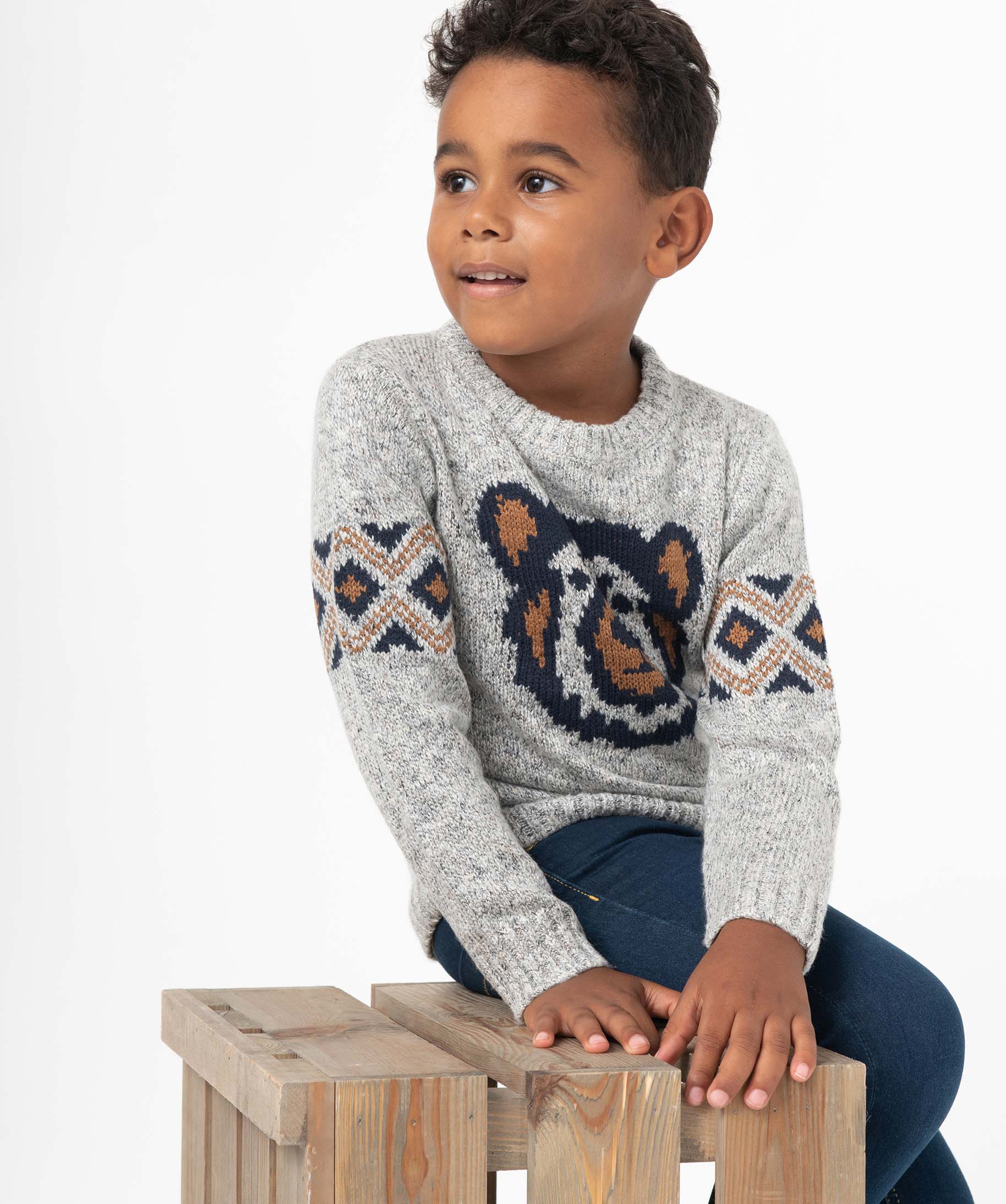 Pull Garçon jacquard motif ours ecru | GEMO