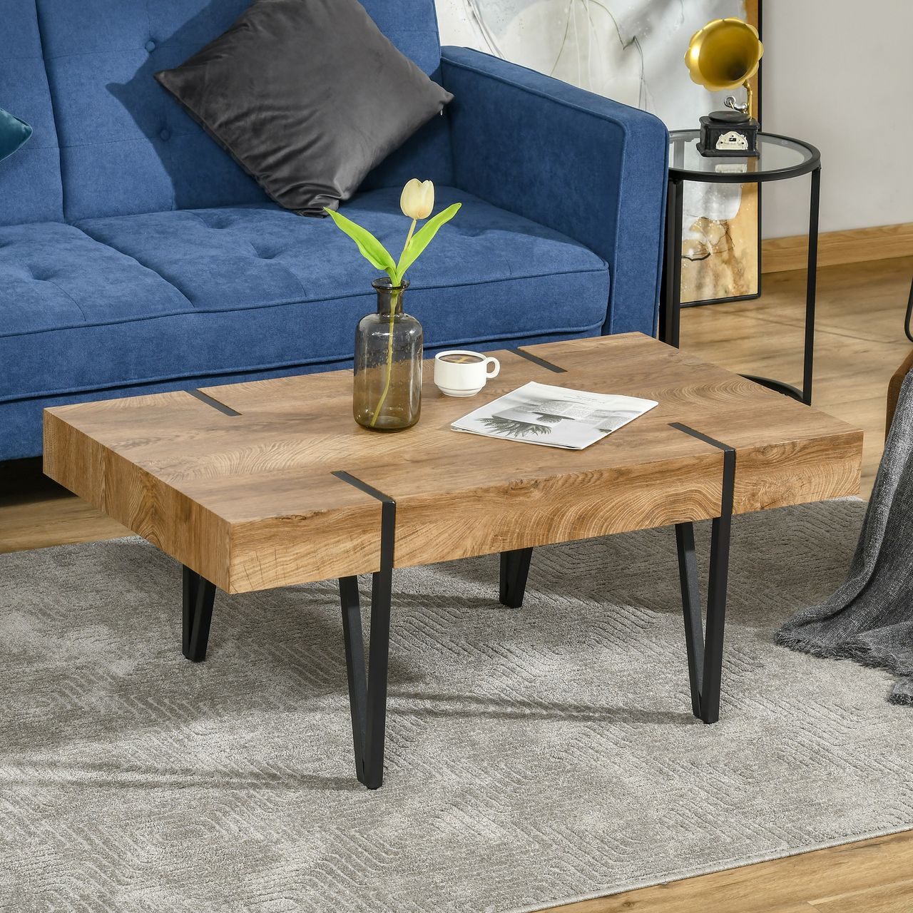 HOMCOM Couchtisch Kaffeetisch mit verstellbaren Fußstützen Beistelltisch Natur