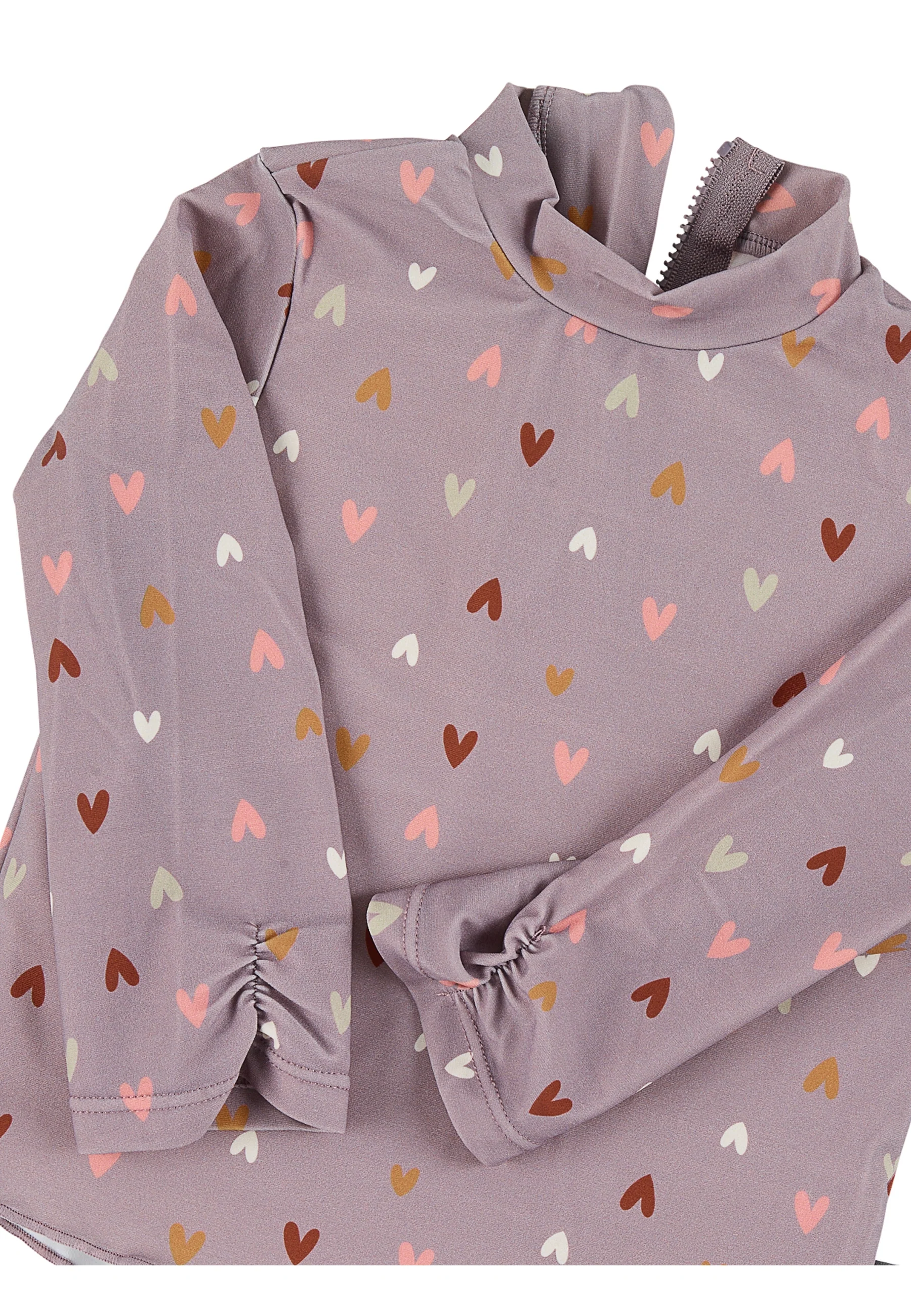 Langarm-Schwimmshirt in lila mit Herzchen Muster