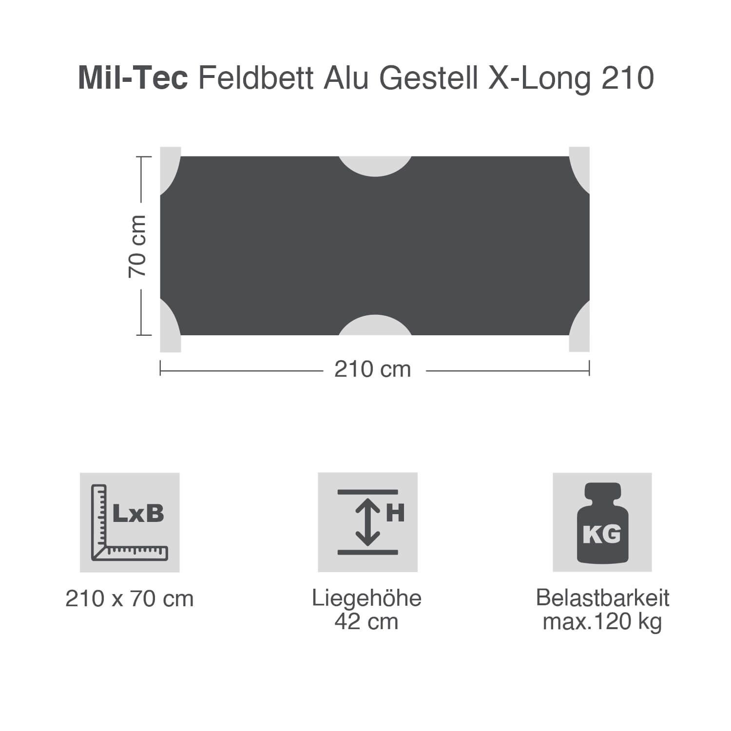 Feldbett Alu Gestell m. Tragetasche X-Long 210