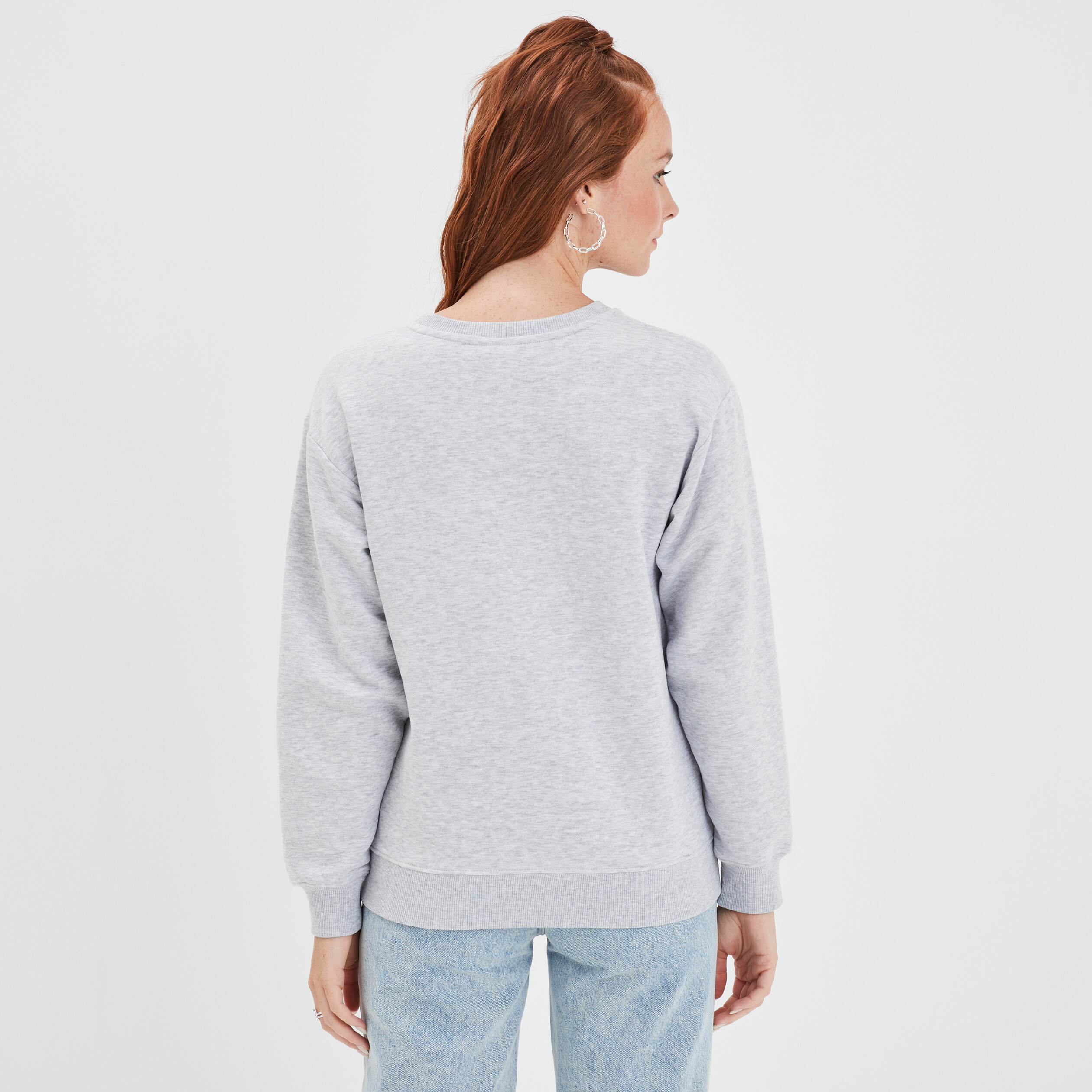 Sweat col rond manches longues Stitch gris femme | La Halle