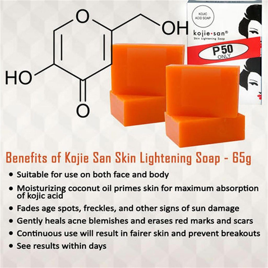 XDeer Seifen-Set Skin Lightening Kojie San Skin Lightening (2 Seifen : 2x65g), Hautaufhellende Seife mit Kojisäure von Kojic Acid Soap