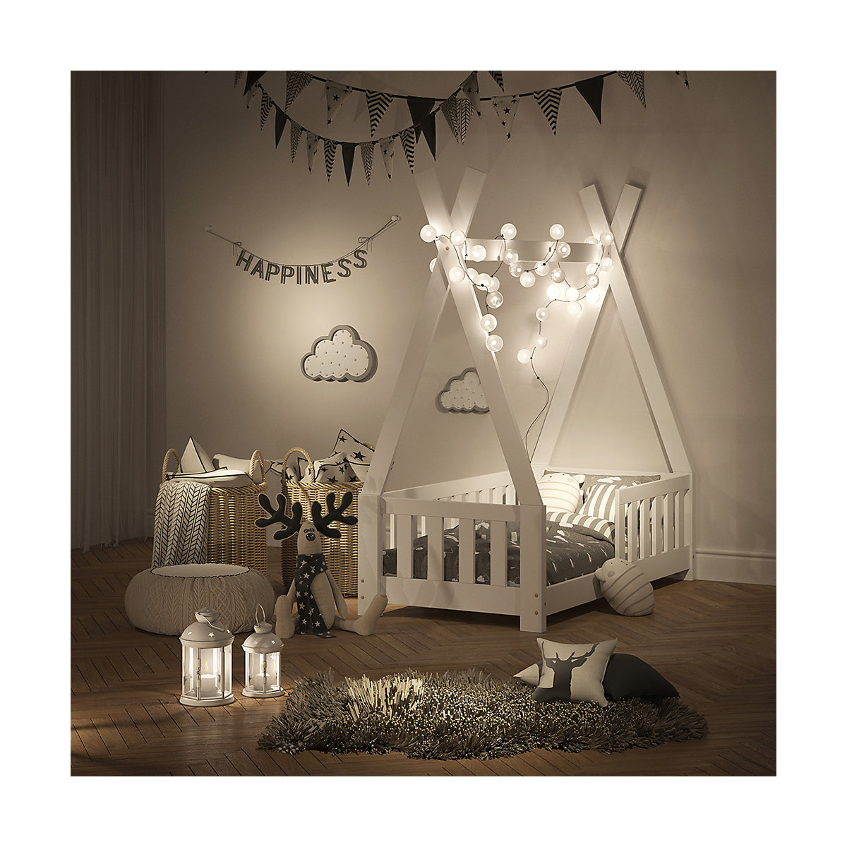 Kinderbett TIPI 70 x 140 cm Weiß mit Matratze