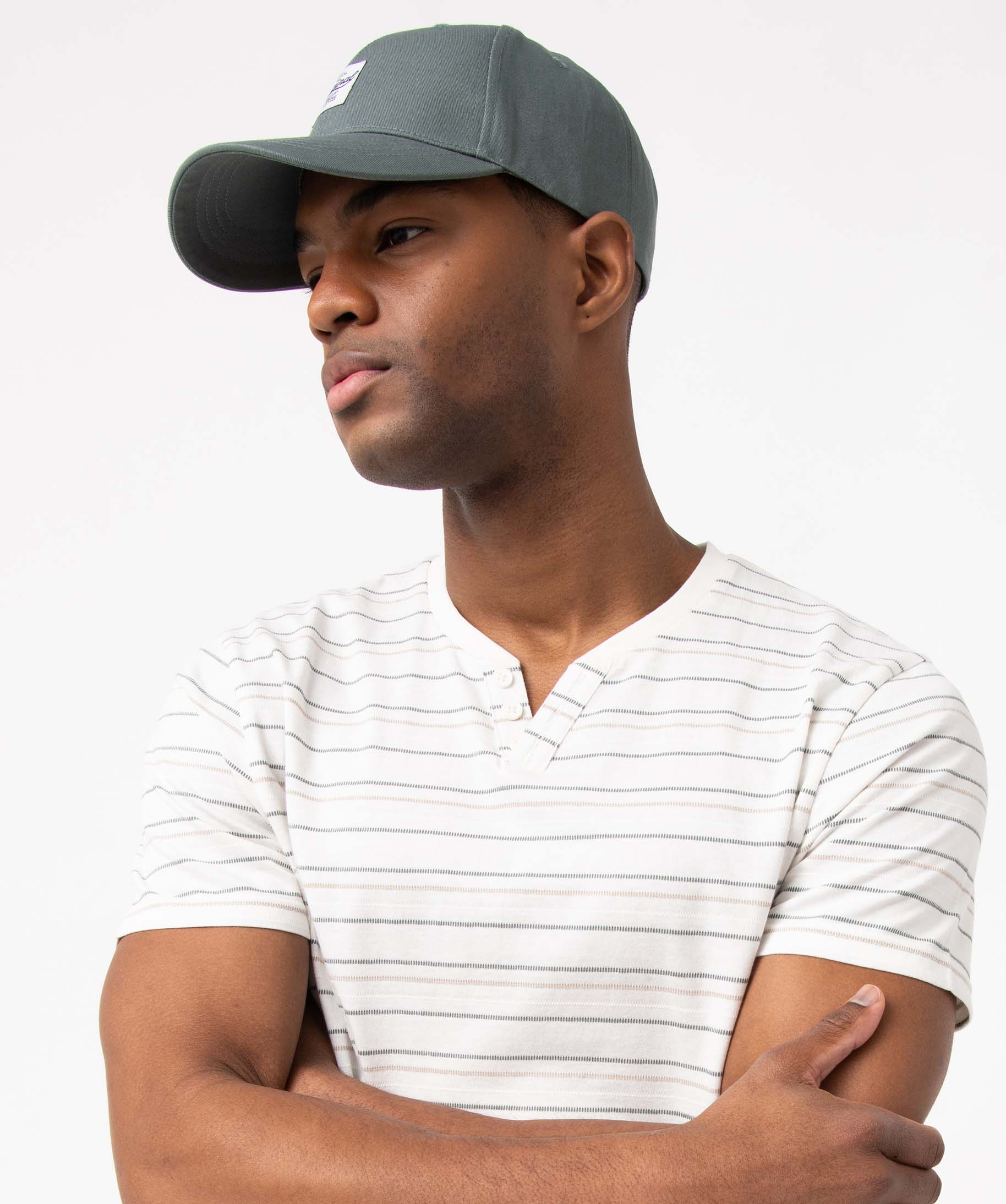 Tee-shirt homme à manches courtes, rayures et col fantaisie ecru | GEMO