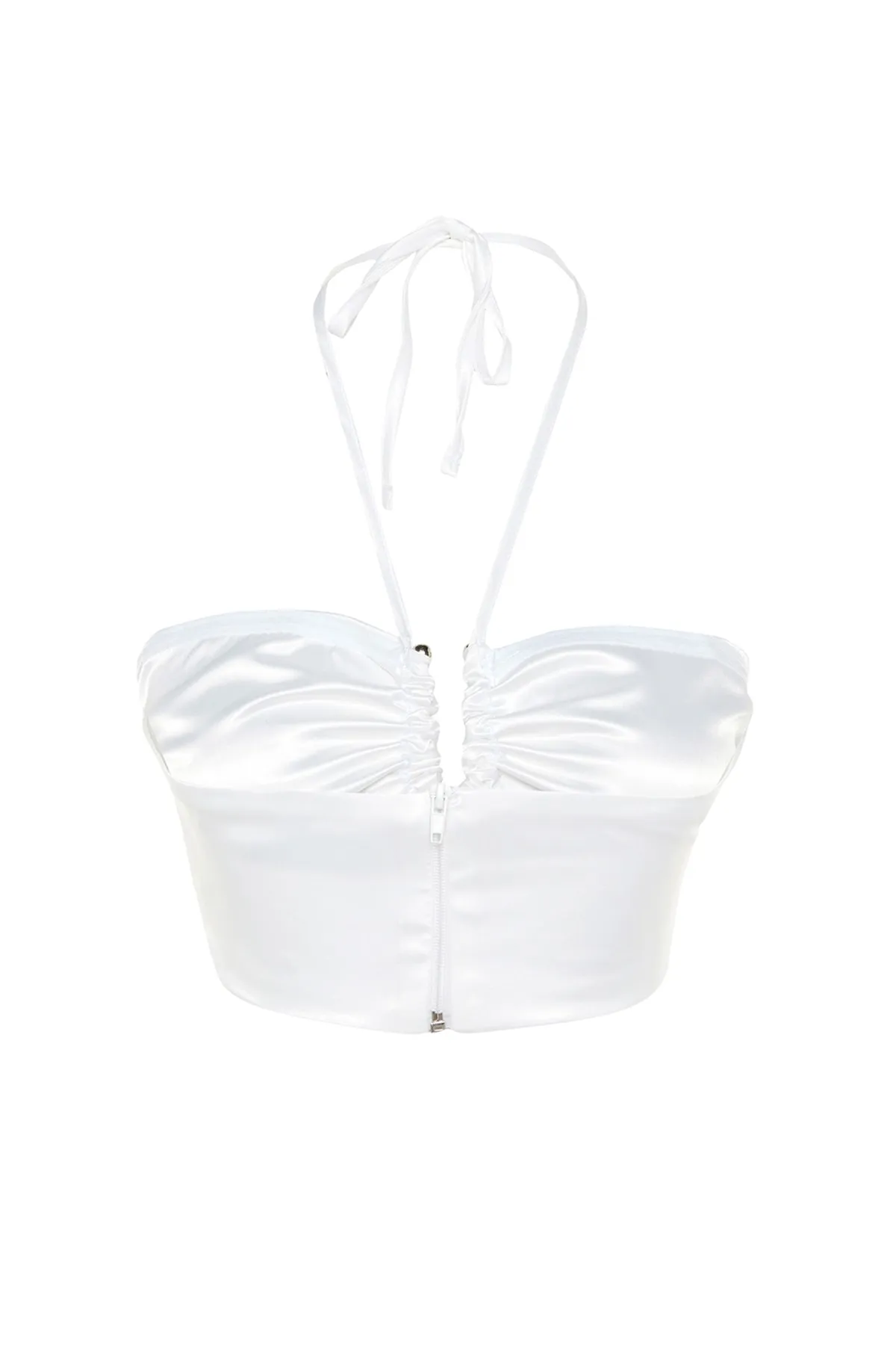 Trendyol Collection  Ecrufarbenes, bauchfreies, gefüttertes Satin-Bustier mit gewebten Accessoires TPRSS23BS00024