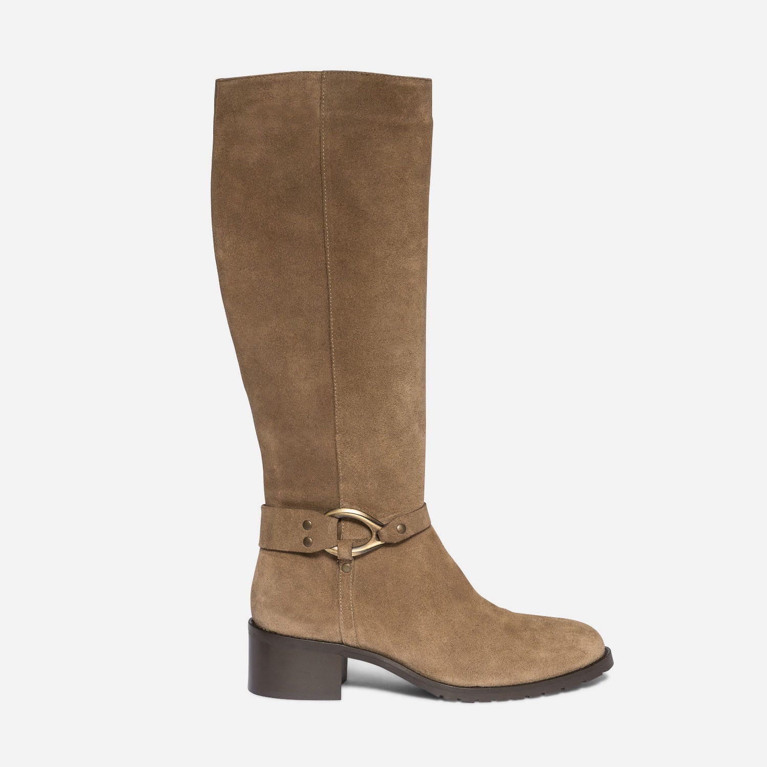 Botte taupe éco-conçue en cuir velours
