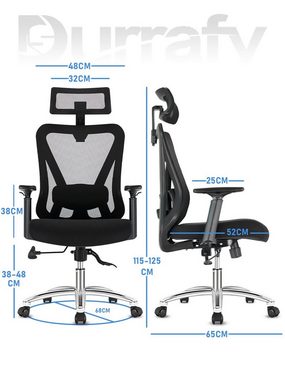 Durrafy Chefsessel Bürostuhl,Ergonomische Bürostühle,Schreibtischstuhl,Computerstuhl, Drehstuhl, Wippfunktion von 90° bis 130°, 150kg belastbar, leise Rolle