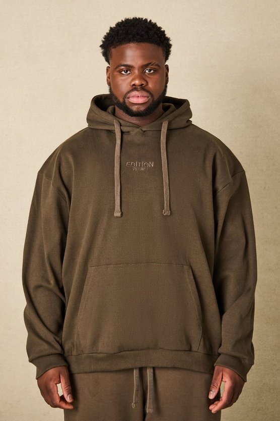 Plus gerippter Oversize Hoodie mit Edition Print