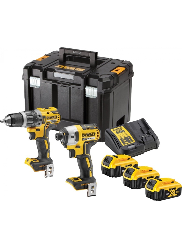 Set combinat DeWalt DCK266P3T-QW 18V 3 x 5.0Ah Li-Ion - Mașină de găurit cu impact fără fir DCD796 + Șurubelniță cu impact DCF887