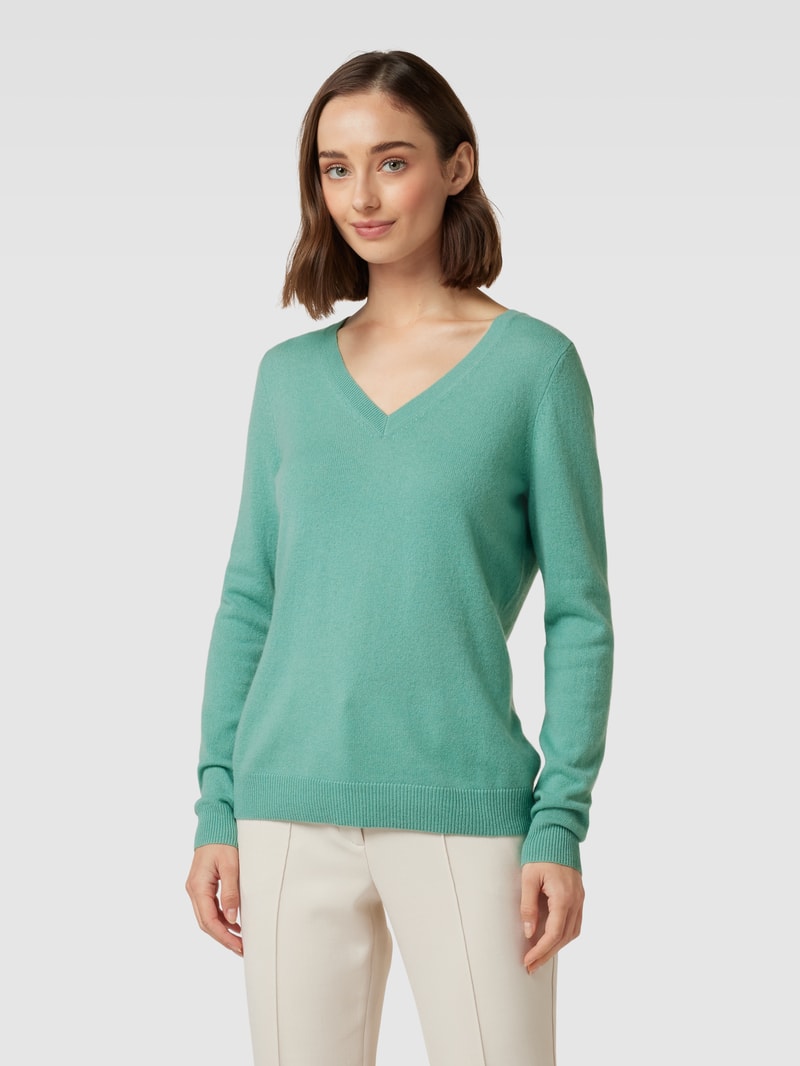 Strickpullover aus Kaschmir mit V-Ausschnitt in schilf
